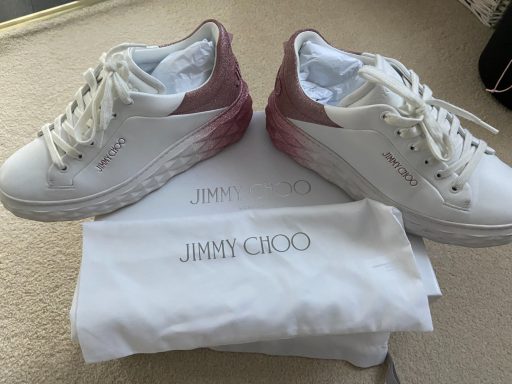 Jimmy ChooTrainers White and Red Glitter. RRP £725.00. Our Price £425.00
